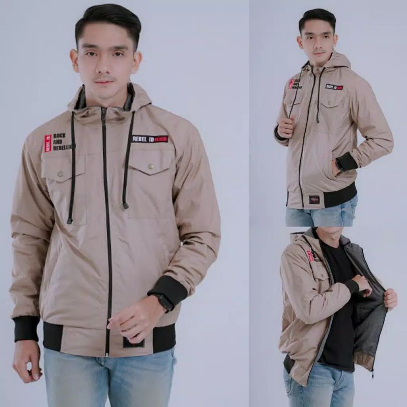 Jaket pria IKC 002 distro cbr six Bandung hoodie dua sisi bolak balik keren grosir pakaian pria H0D7-Semi Parka Mocca