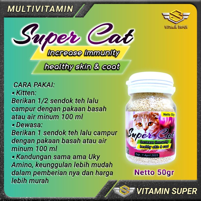 Vitamin Kucing Super Cat | Vitamin Nafsu Makan, Bulu Gembul, Gemukin, Kulit, Pertumbuhan Tulang, Imun Kuat, Flu Berat dan Antivirus dan Antibodi