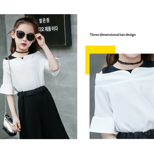 SSP32-Setelan Set Anak ABG Blouse Off Shoulder + Celana  Kulot Plisket Urban