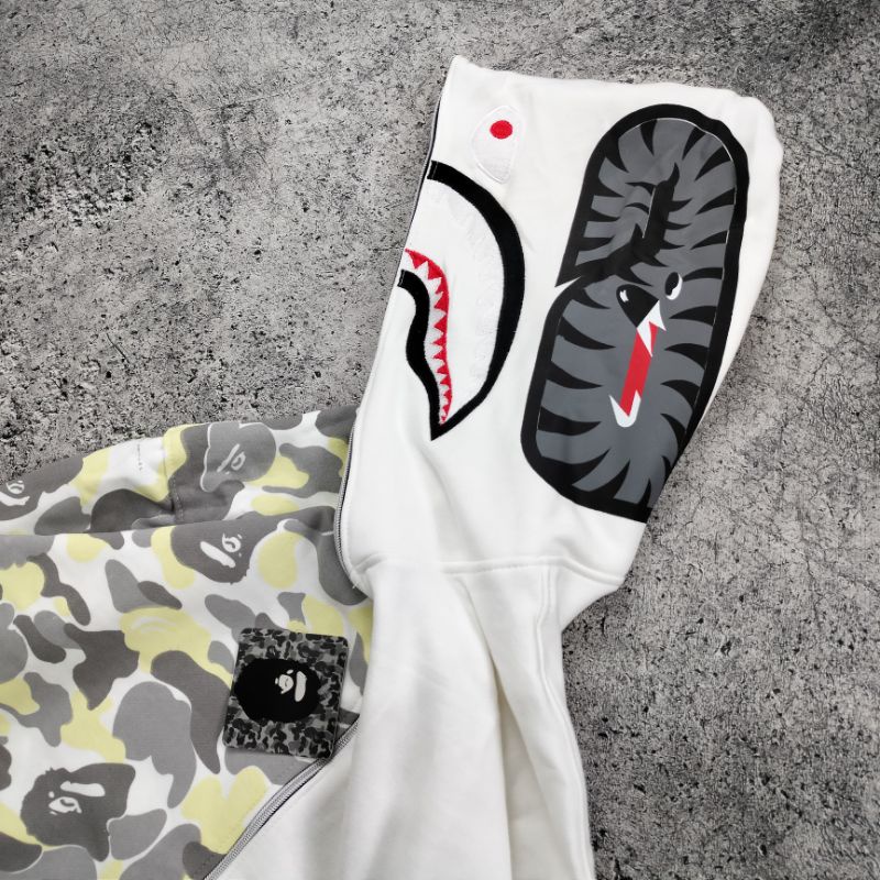 SWEATER HOODIE ZIPPER BAPE SHARK CAMO COMBI WHITE PREMIUM FULLTAG &amp; LEBEL