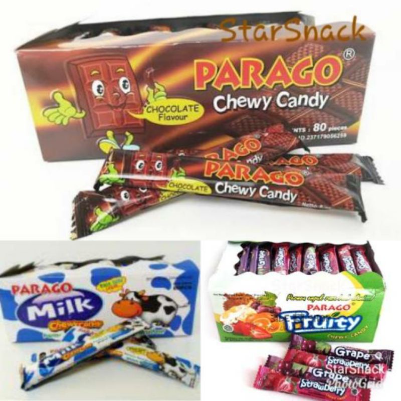 

PARAGO chewy candy Choc/Fruity/Milk isi 80pc/box