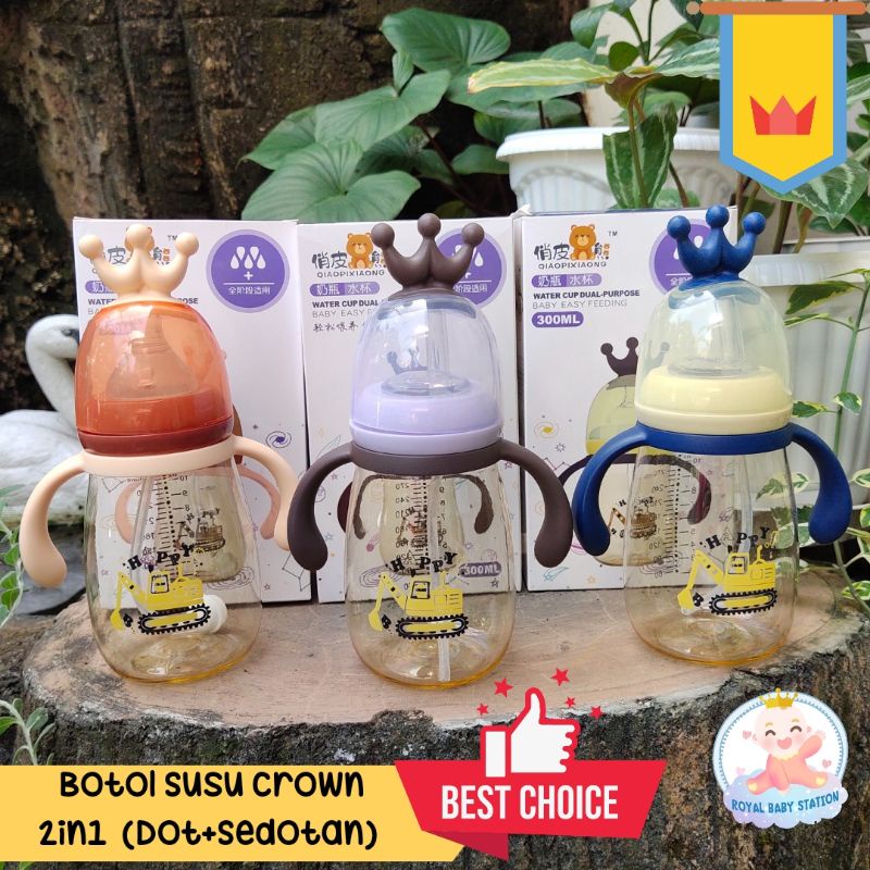 PROMO 2in1 Botol Susu dan Botol Minum 300ml Crown Free Sedotan Premium