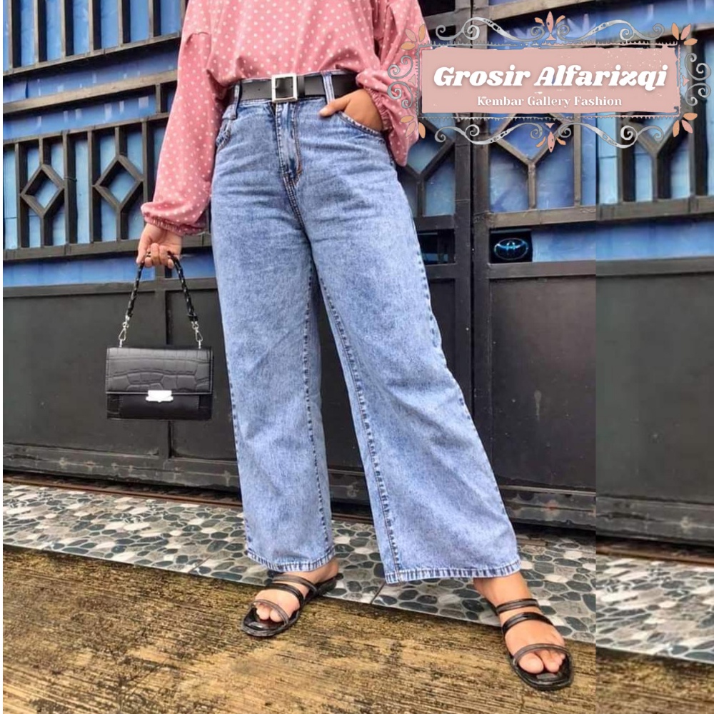 Celana Jeans Kulot Highwaist Wanita Boyfriend Jeans Cewek Kekinian Celana Kulot Panjang Levis Jeans-3