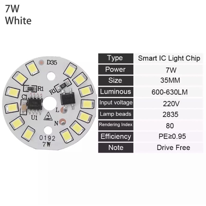 DIY Lampu LED Bulb SMD 7W AC220V Input SMART IC Putih LED Bean