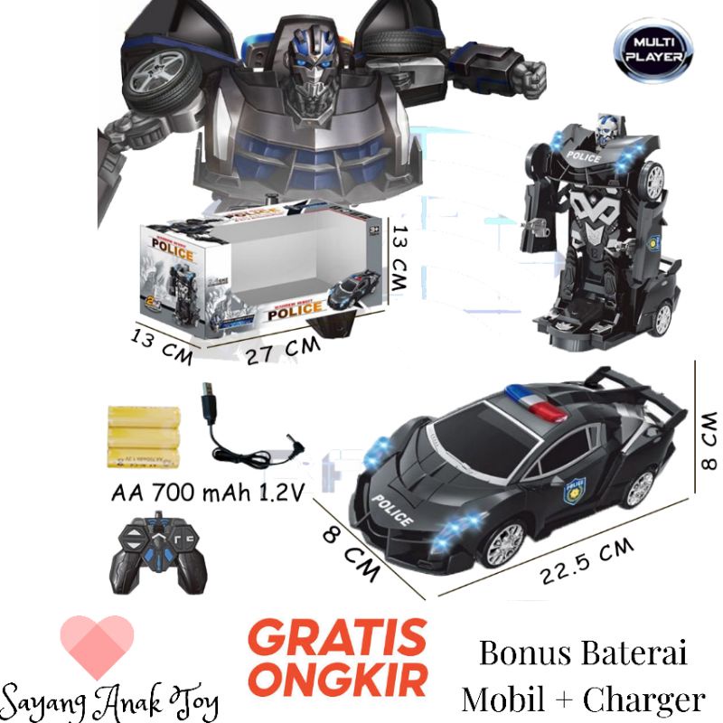 Rc Car Lamborghini Transformer Police Batre Charge - Mobil Polisi Robot Remote Kontrol