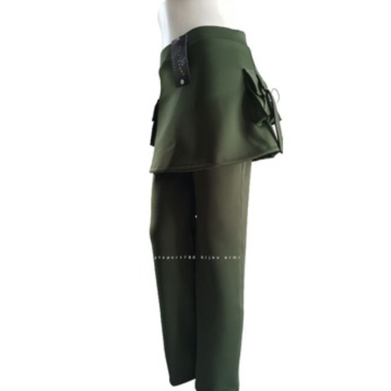 celana senam zumbo/aerobic zumbo/celana senam wanita/celana rok kantong wanita/celana olahraga/cbr rok kantong/bawahan olahraga/celana panjang/celana panjang rok/cod/bayar di tempat/terlaris/siap di kirim/populer-Hijau armi