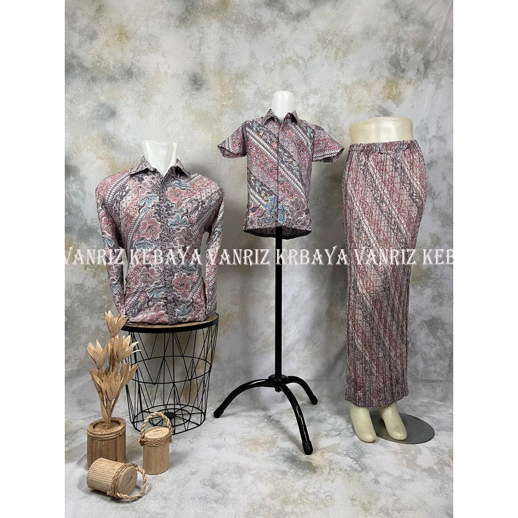 Vanriz Kebaya-Kemeja Pria Lengan Panjang Couple Anak Dan Rok Plisket