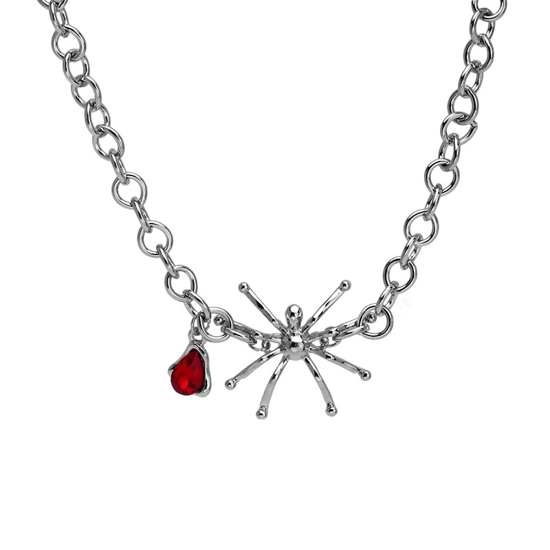 Necklace Accessories Spider Ruby Blood Drop Pendant Hip Hop Bungee Personality Fashion