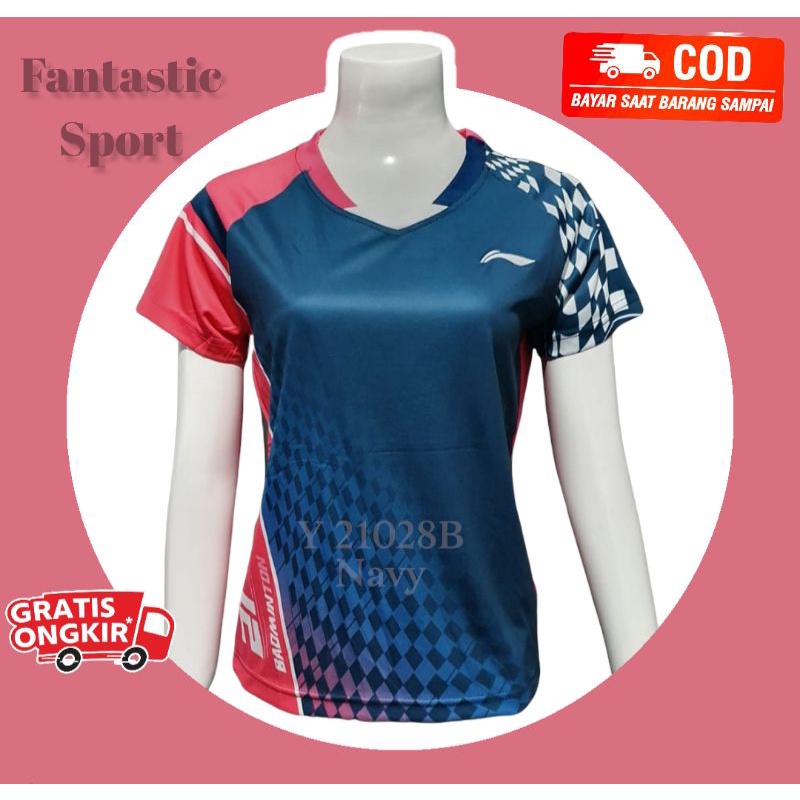 (COD) Baju Badminton L 21028B Kaos Bulutangkis Wanita Gradeori Import Jersey Olahraga Cewek Kekinian