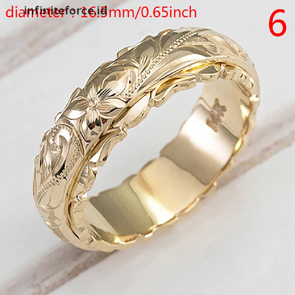 Cincin Ukir Bunga Lapis Emas 14k