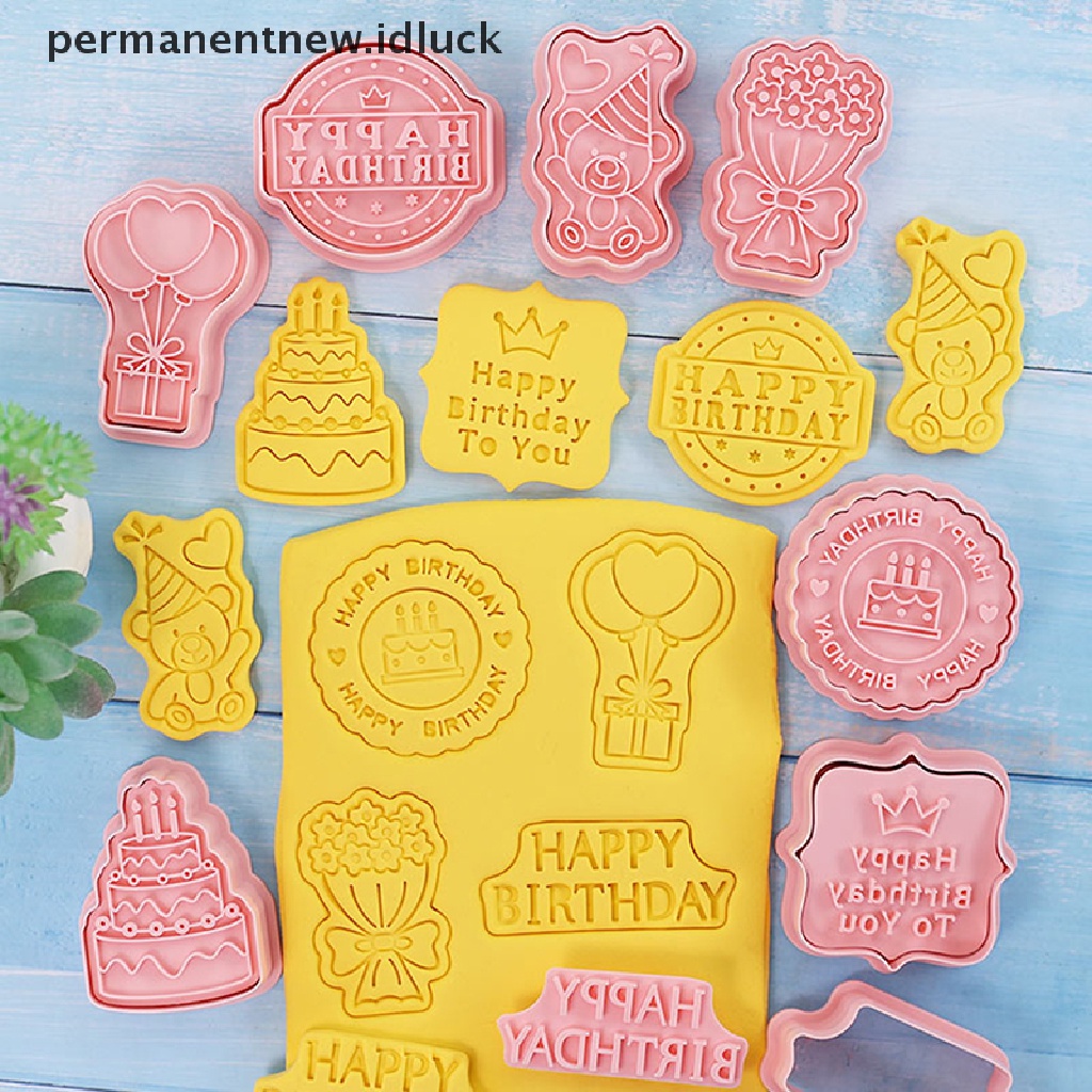 8 Pcs Cetakan Pemotong Kue 3D Bahan Plastik Untuk Ulang Tahun