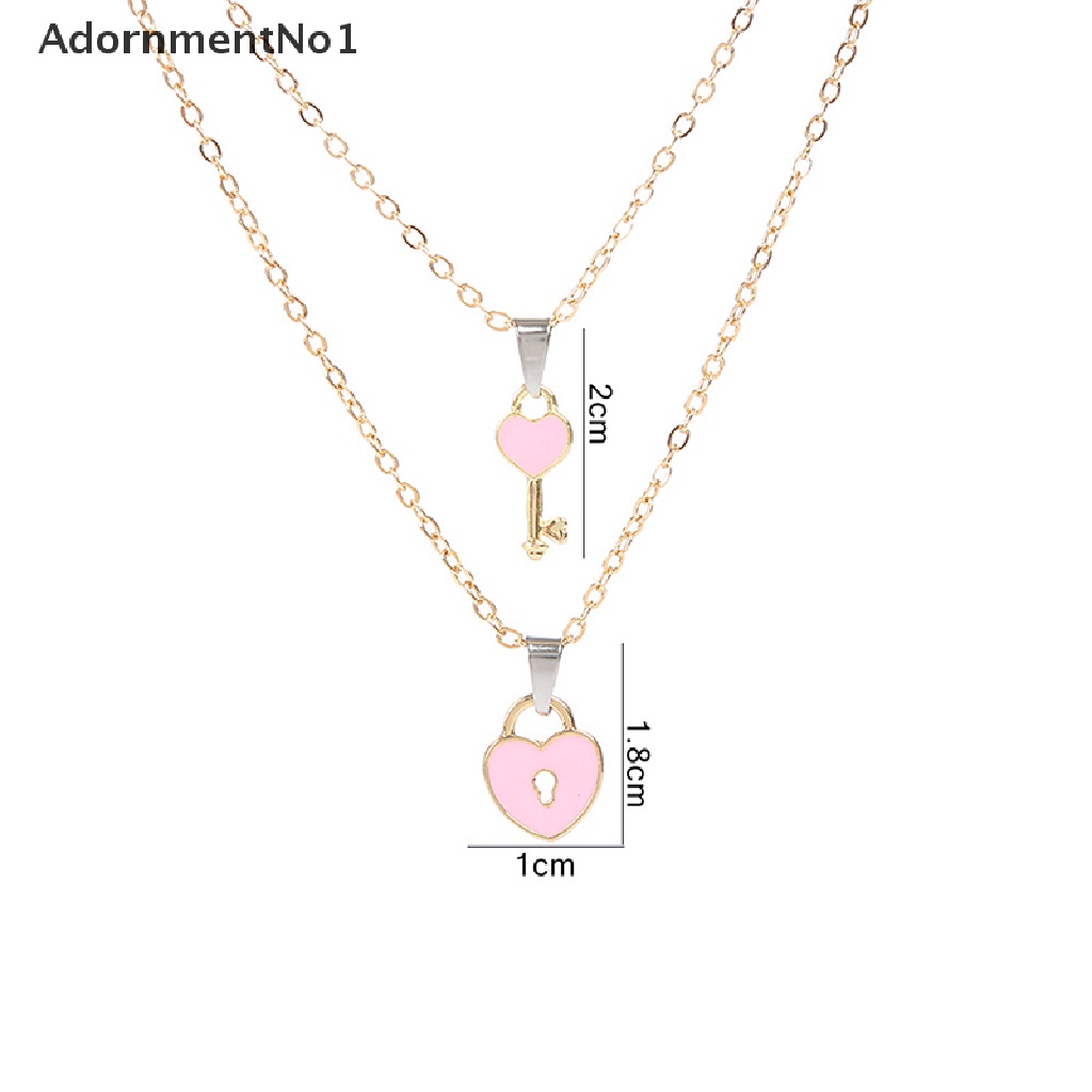 (AdornmentNo1) 2pcs / set Kalung Rantai + Liontin Gembok + Kunci + Hati Untuk Pasangan / Pria / Wanita