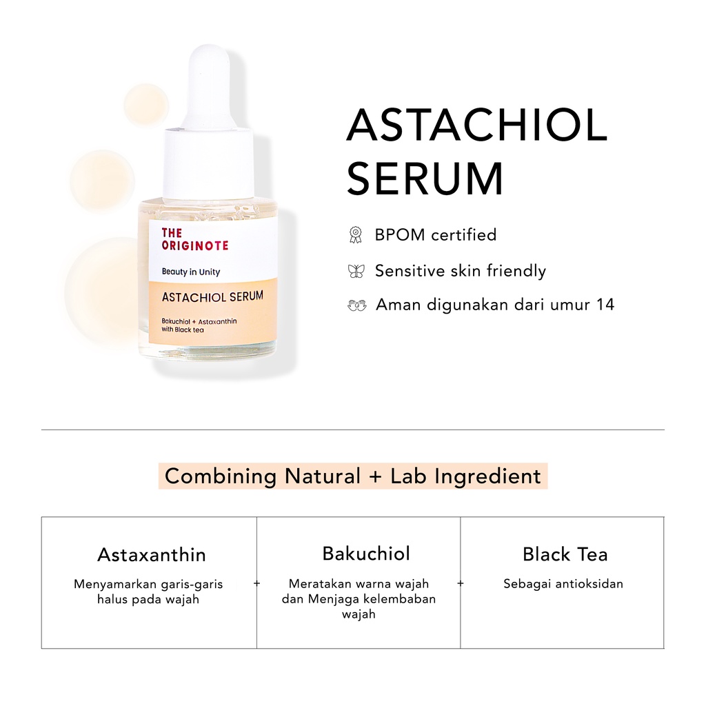 Skincare The Originote Astachiol Serum 20ml - Serum Anti Aging untuk Menyamarkan Kerutan Garis Halus dan Menunda Tanda Penuaan Dini ORIGINAL BPOM