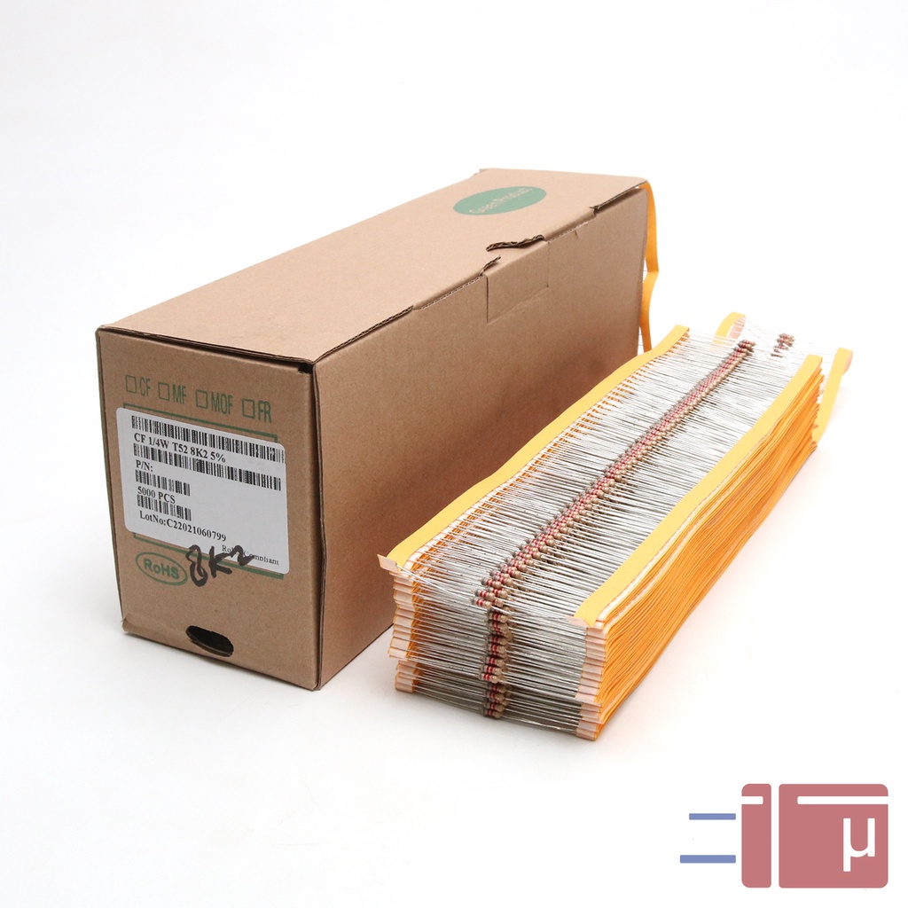 X10 Resistor 8K2 8.2K 1/4W Karbon 5% Taiwan Kaki Tembaga