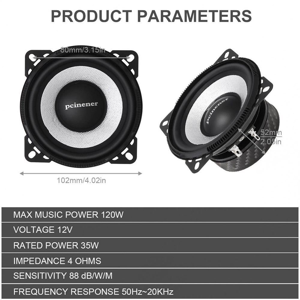 Pcinener Speaker Mobil HiFi 4 Inch 120W 2 PCS - TS-450 - Black