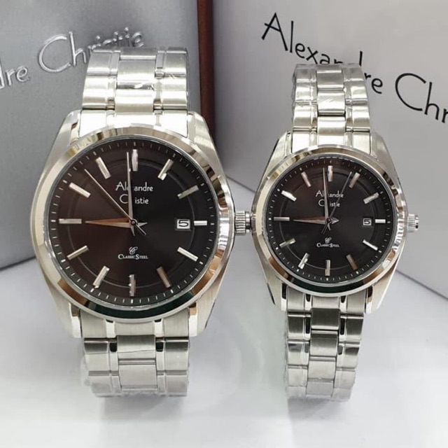 Jam Tangan Couple Alexandre Christie AC 8618 Silver Black Original Garansi Resmi 1 Tahun