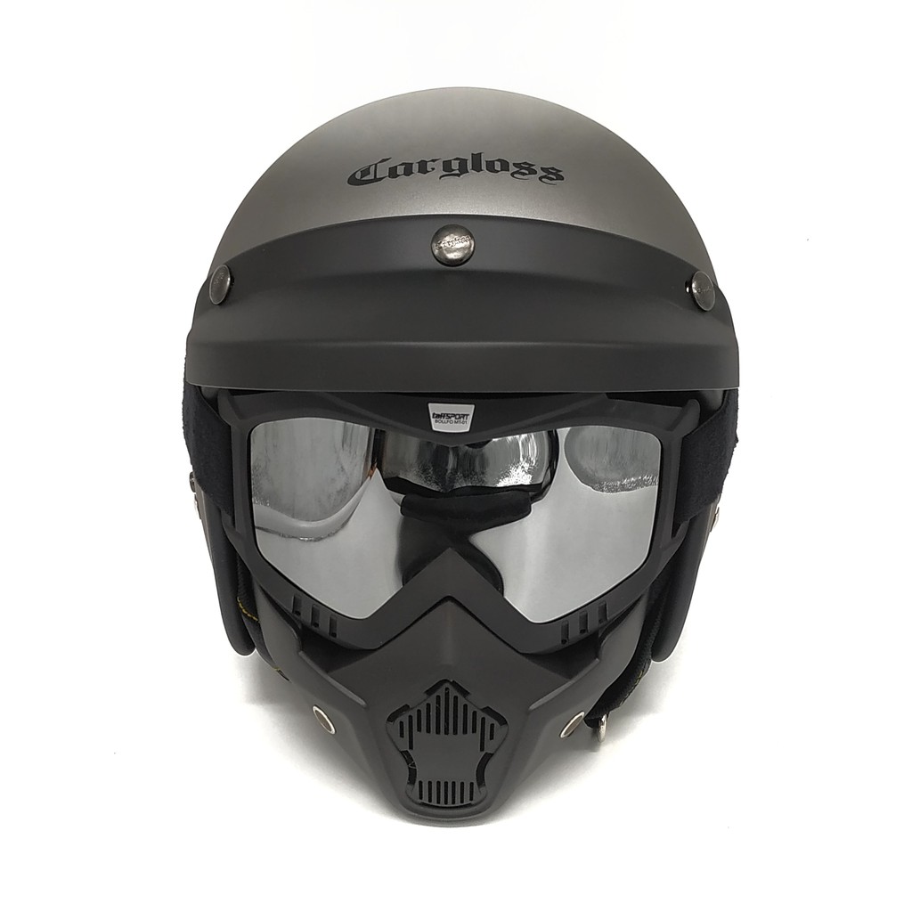 Helm Cargloss Retro | Silver Doff + Goggle Mask