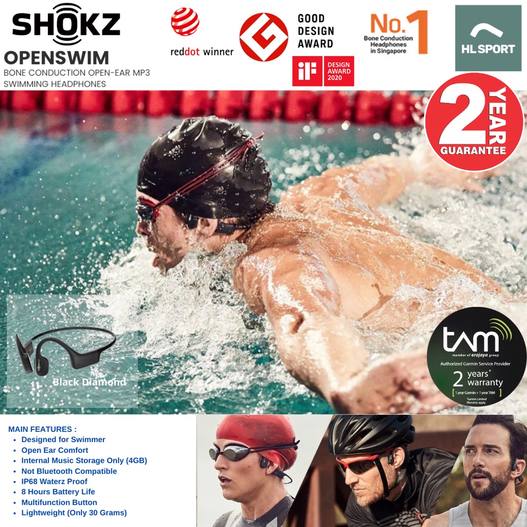 SHOKZ OPENSWIM MP3 Player Bone Conduction Anti Air bisa untuk berenang Waterproof IP68 4 GB GARANSI RESMI TAM 2 TAHUN