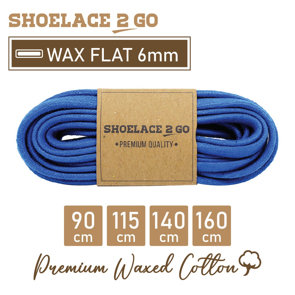 SHOELACE 2 GO PREMIUM TALI SEPATU LILIN WAX GEPENG PIPIH FLAT - WF6 - J1 - BLUE - 6MM