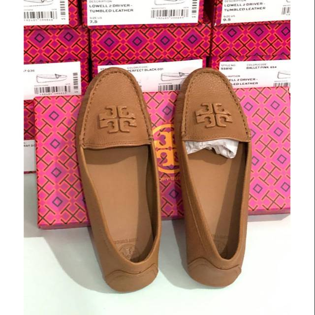 authentic TB Lowell Driver Tumbled Leather Royal Tan