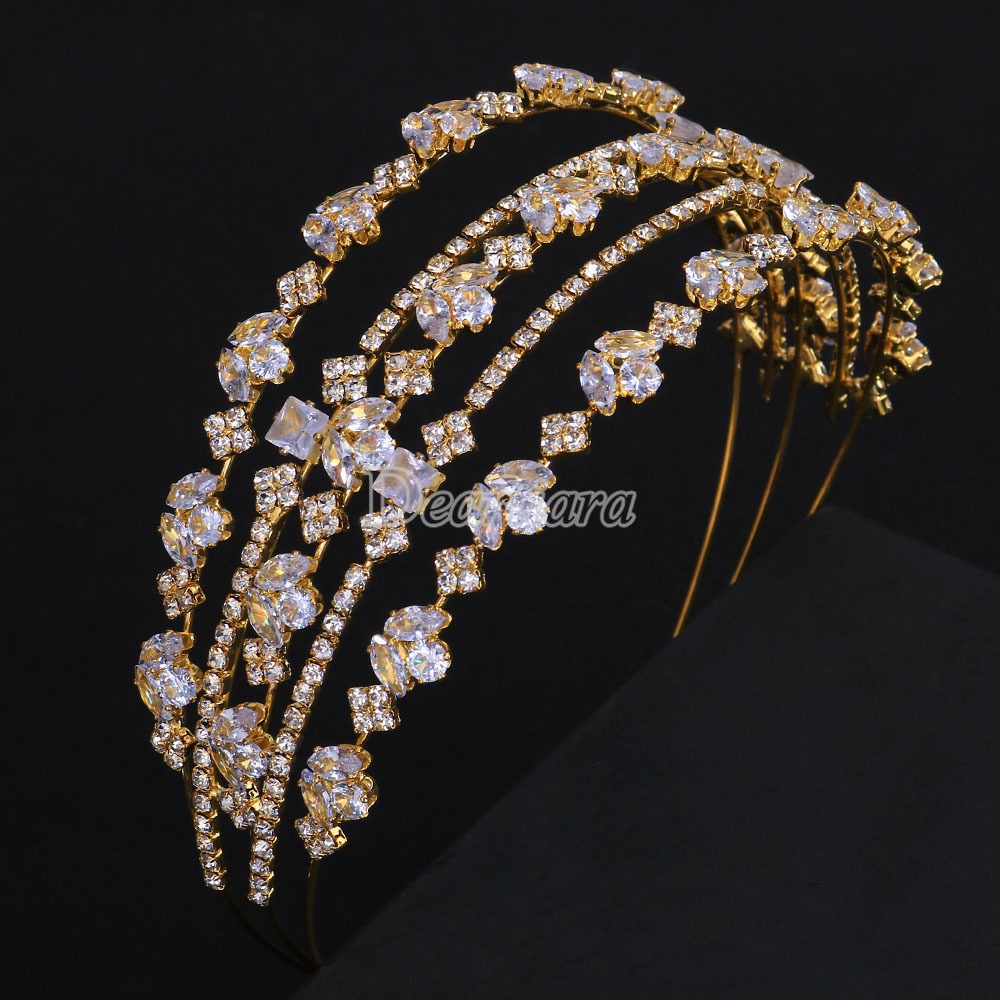 Headband Multilayer Bahan Zirkon Gaya Eropa Amerika Untuk Hiasan Kepala Pernikahan