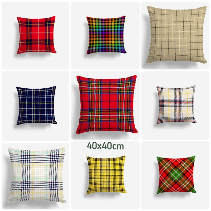 SARUNG BANTAL SOFA PRINT MOTIF KOTAK KOTAK TARTAN 40X40 CM