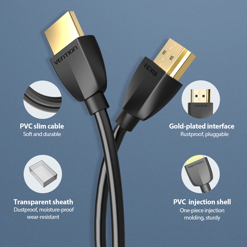 Vention Kabel Hdmi 2.0 4k 60hz Slim Hdmi Cable Untuk Pc Xbox Gaming Monitor TV LCD