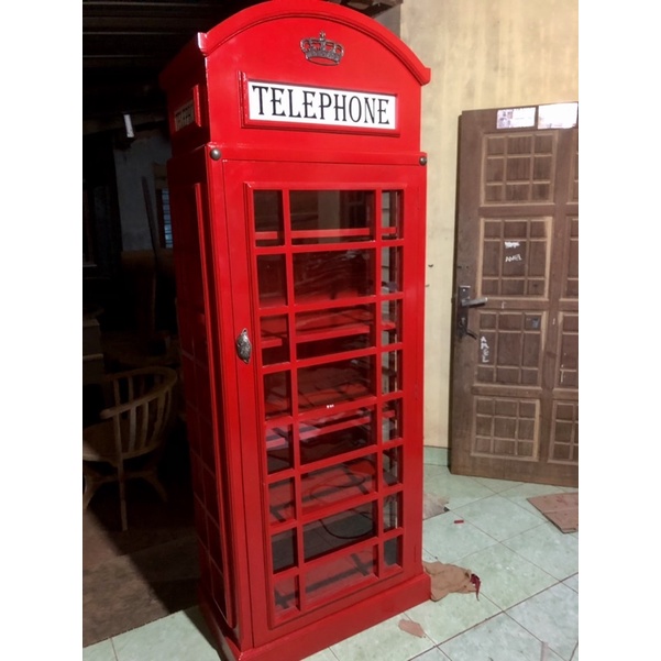 Lemari Telepon London / lemari hias buat ruangan bahan kayu mahoni cat duco