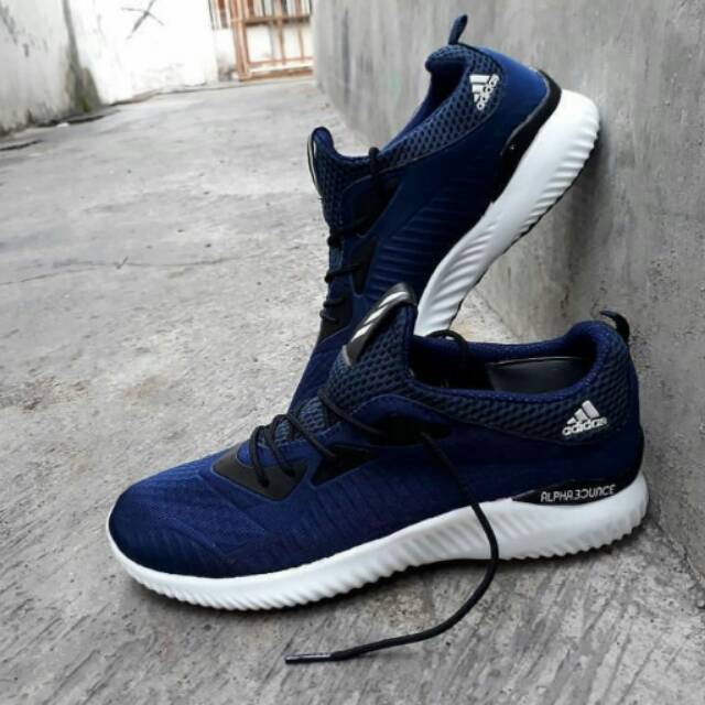 Sepatu Adidas Alphabounce Grade Original Sneakers Sport Running Navy Biru Dongker Pria