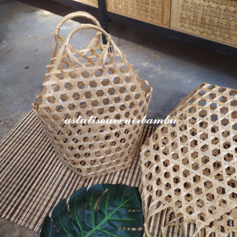 KERANJANG ANYAM BAMBU JUMBO TAS YUKENSI / tas anyam bambu murah / tas keranjang parsel