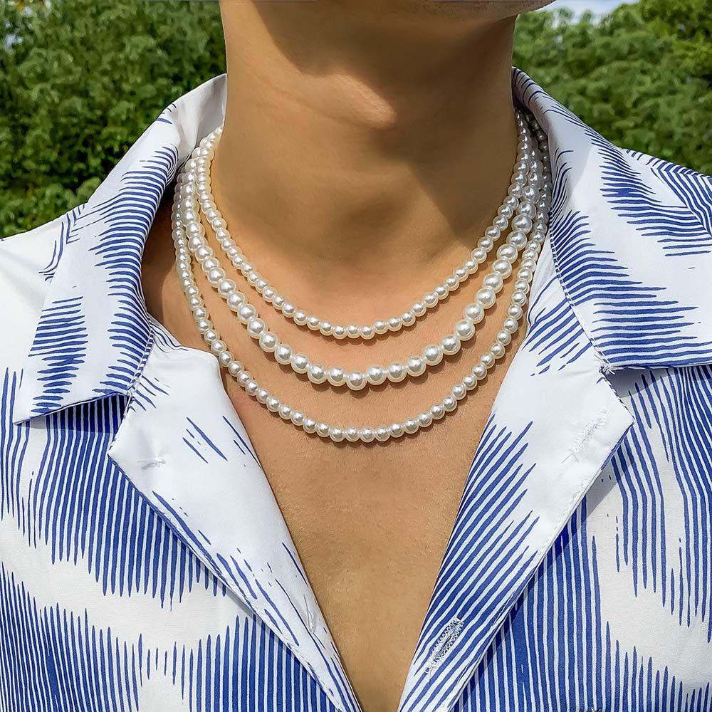 Kalung Mutiara Model Tumpuk Gaya Elegan Untuk Pria