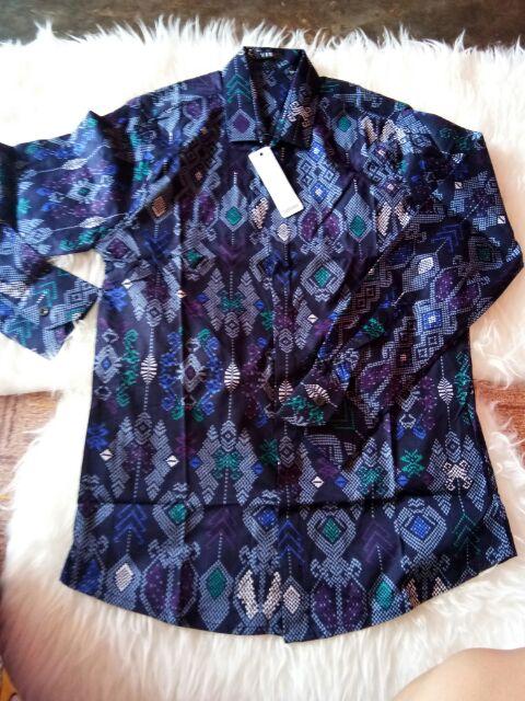 Credomenstore Kemeja Batik Navy / Kemeja Batik Pria Lengan Panjang / Baju Batik Cowok