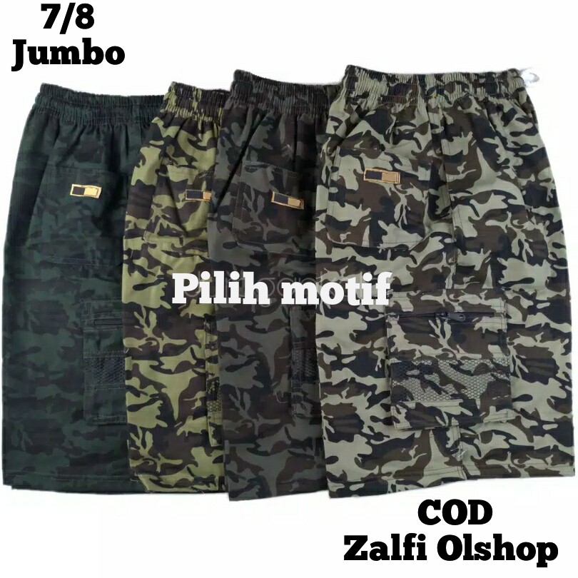 Celana santai kargo loreng 7/8 Jumbo