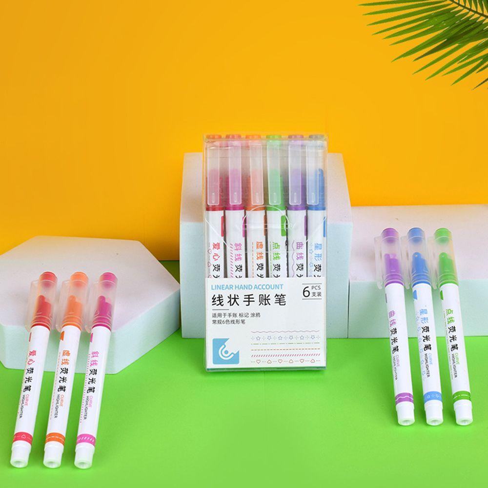 Preva 6Pcs Curve Stabilo Pen Art Stationery Graffiti Berbentuk Bunga Curve Line Terintegrasi Stabilo Warna