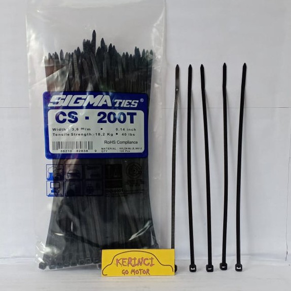 KABEL TIES SIGMA CS 200T TIPIS HITAM 20cm 1 PACK - KABEL TIS INSULOK