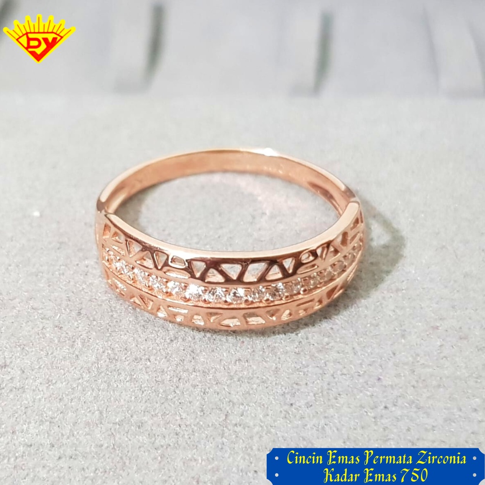 Cincin Emas Permata Zirconia Kadar Emas 750