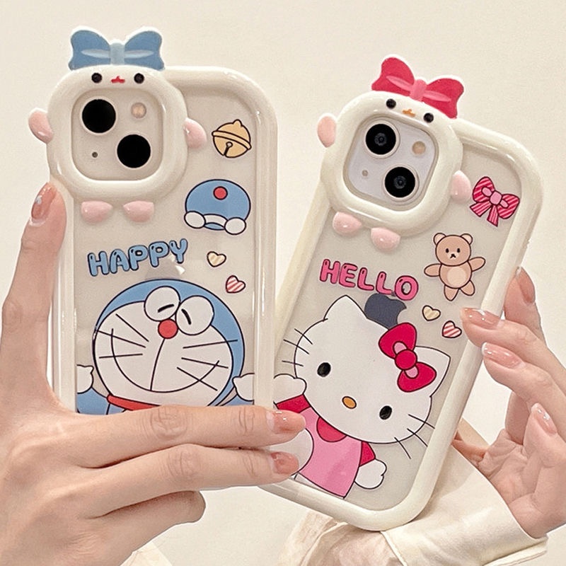 Soft Case Desain Kucing 3D Aksen Pita Untuk iPhone 11 12 13 14 Pro Max 6s 6 Plus 7 8 Plus XR X XS Max SE 2020 2022 14 Plus