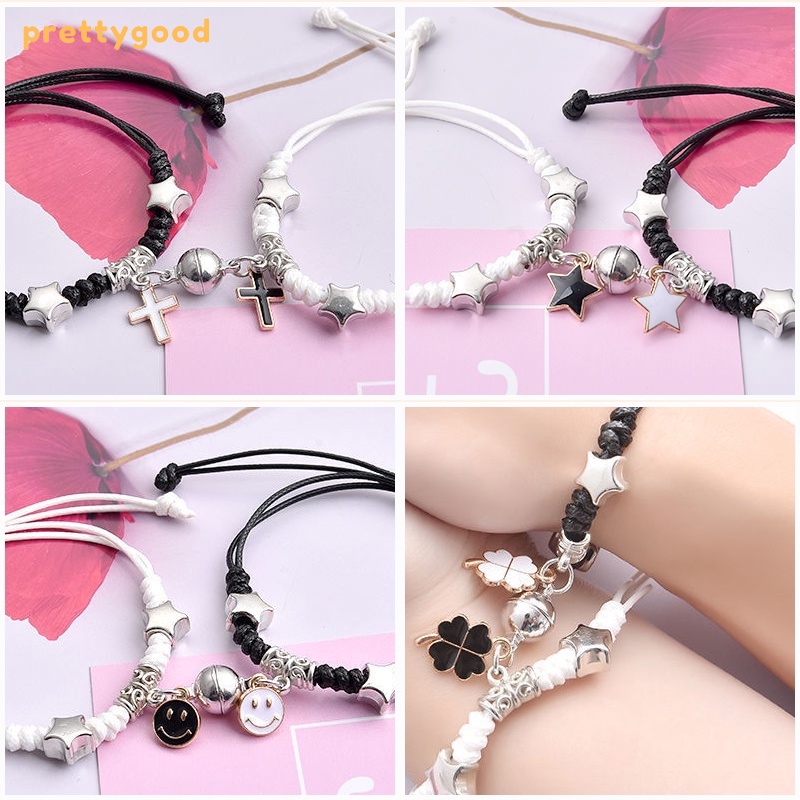 2 Pcs Fashion Magnet Gelang Palang Berbentuk Hati Kunci Gelang Wanita Pria Pasangan Perhiasan Aksesoris - PD