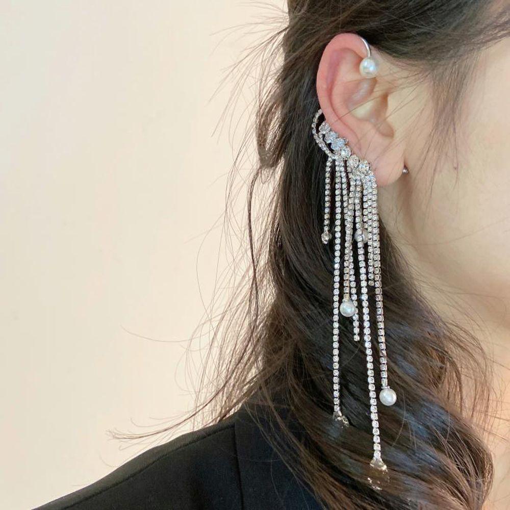 Mxbeauty Anting Tssel Kristal Multi-layer Retro Fashion Perhiasan Zirkon Kilat Gaya Korea Klip Telinga