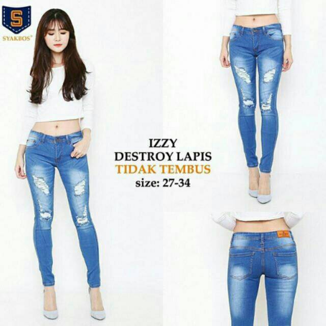  SALE IZZY CELANA  RIPPED JEANS ROBEK  SOBEK CEWEK WANITA 