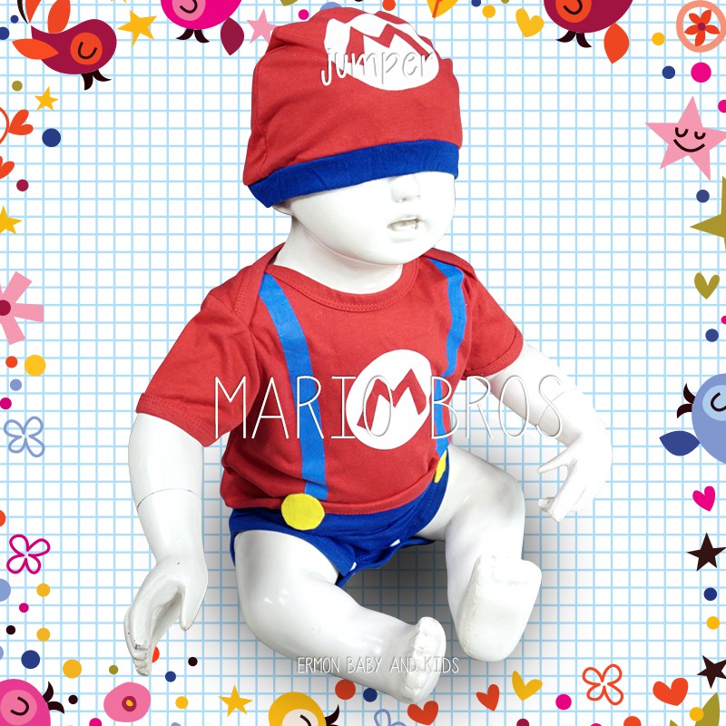 ❤️ baju bayi jumper bayi baju anak karakter mario bros lucu ❤️