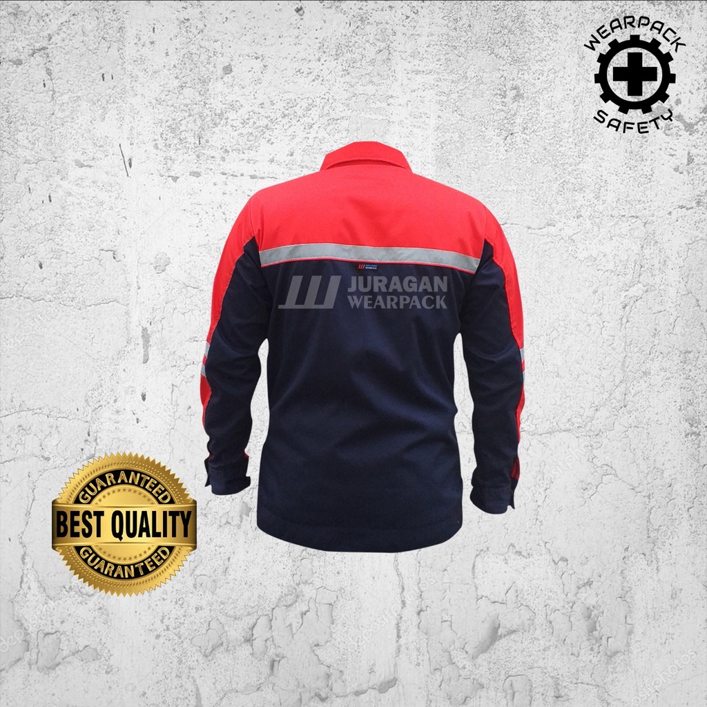 Wearpack Safety Semi Jaket / Wearpack Kerja Warna Merah Kombinasi Biru Navy