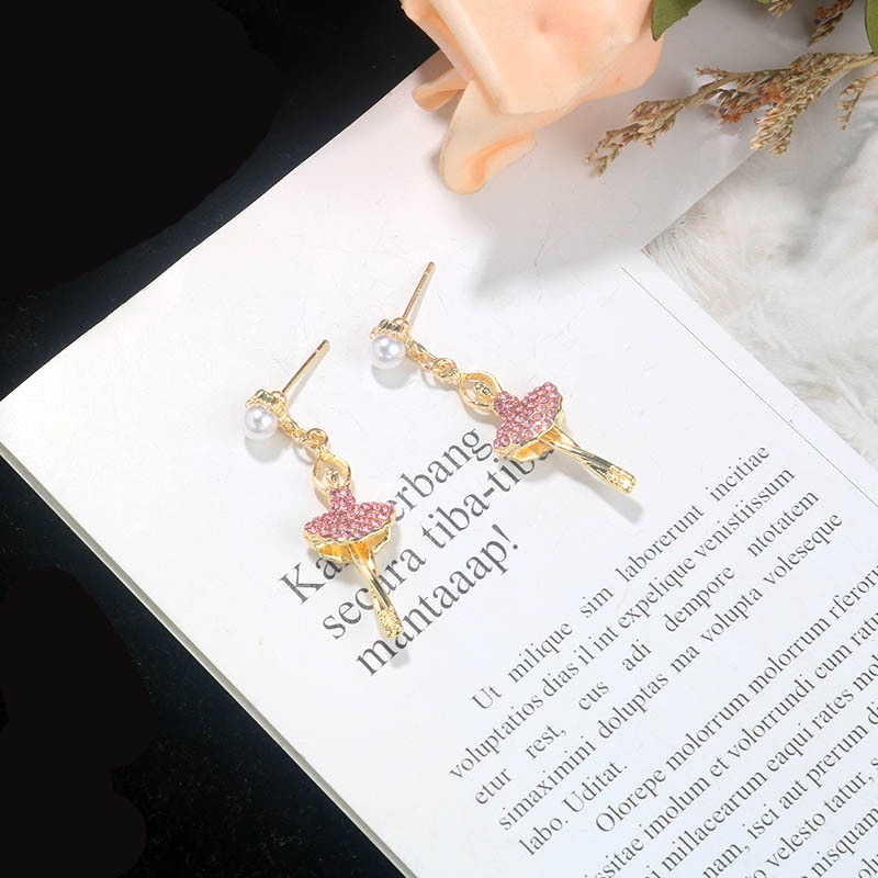 Anting Gantung Panjang Tusuk Gaya Korea Motif Penari Balet Aksen Rumbai Bahan Silver S925 Untuk Wanita