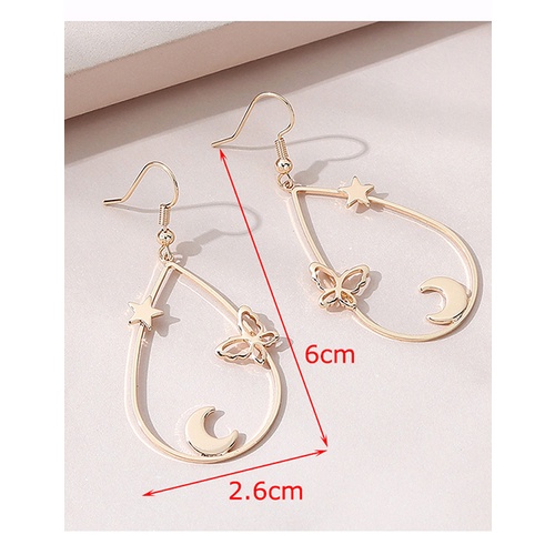 LRC Anting Gantung Fashion Golden Drop-shaped Butterfly Earrings Y65606