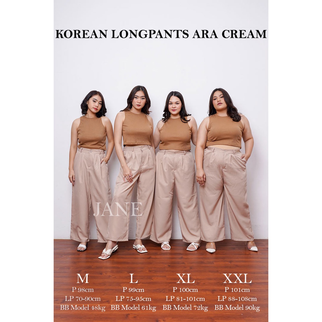 JANE COLLECTION || Celana Kain Formal Kerja Wanita Kulot High Waist Fashion Celana Panjang Jumbo Kantor Korea Bahan Pinggang Karet Kancing - Korean Longpants Ara BIGSIZE M L XL XXL Hitam Putih Olive Khaki Cream Choco