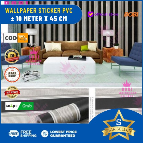 Wallpaper Dinding Salur Hitam Z5242-4 Tipis Wallpaper Sticker PVC 9 meter x 45 cm