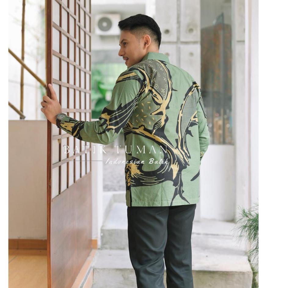 (SLIMFIT & REGULER) PONDRAKARNA MINT GREEN Kemeja Batik Pria Warna Hijau Pastel Batik Motif Abstrak 