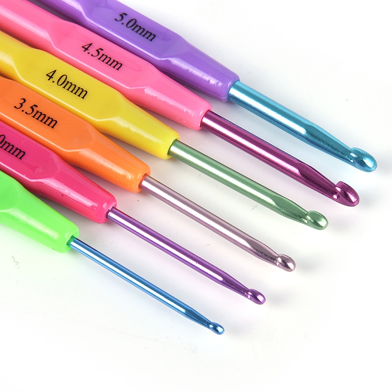 {LUCKID}6pcs/set Multifunctional Plastic Handle Aluminum Crochet Hooks Knit Needle