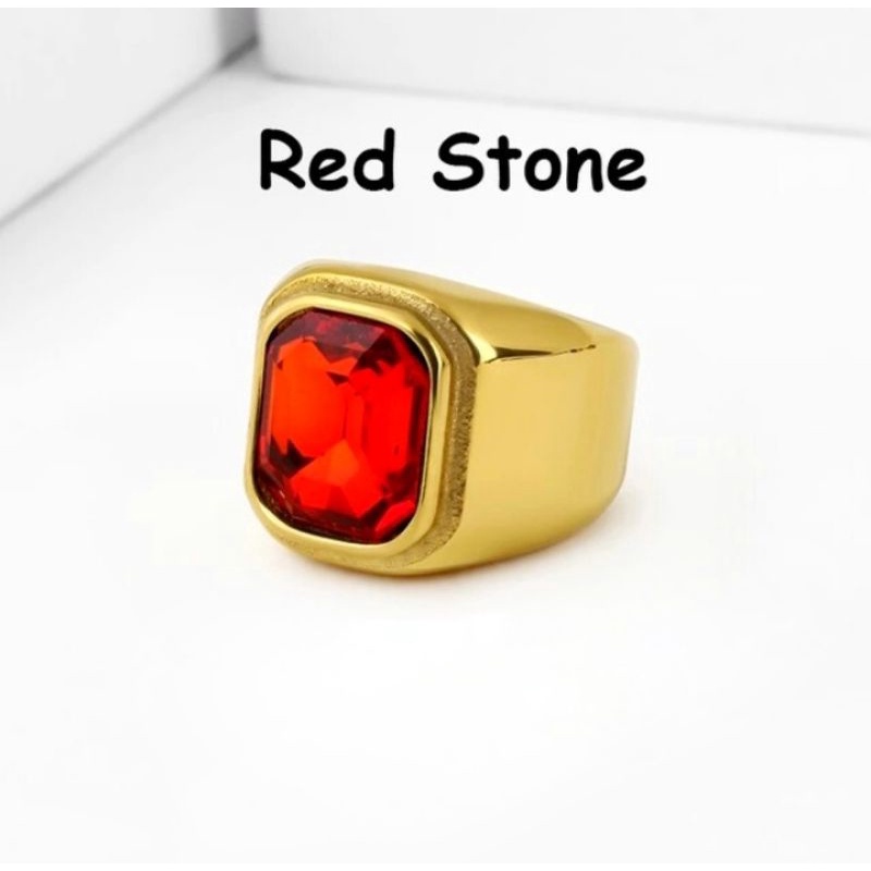 Cincin Titanium Pria Rubi Batu Red stone fashion pria