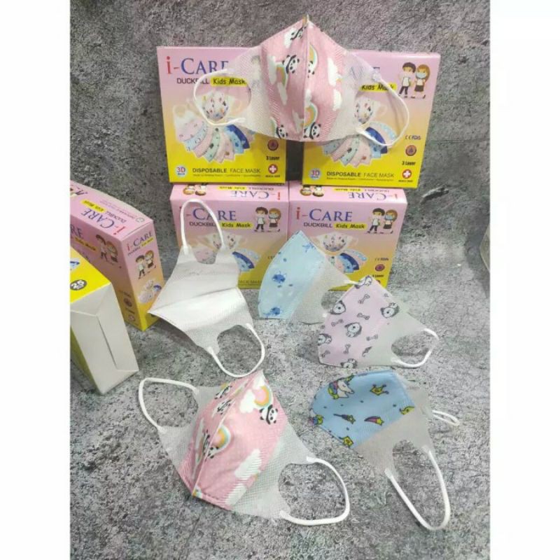 MASKER ANAK  ICARE MOTIF POLOS KIDS DUCKBILL ICARE 3PLY SURGICAL MASK 4-15 TH - BOY 1 BOX ISI 50PCs